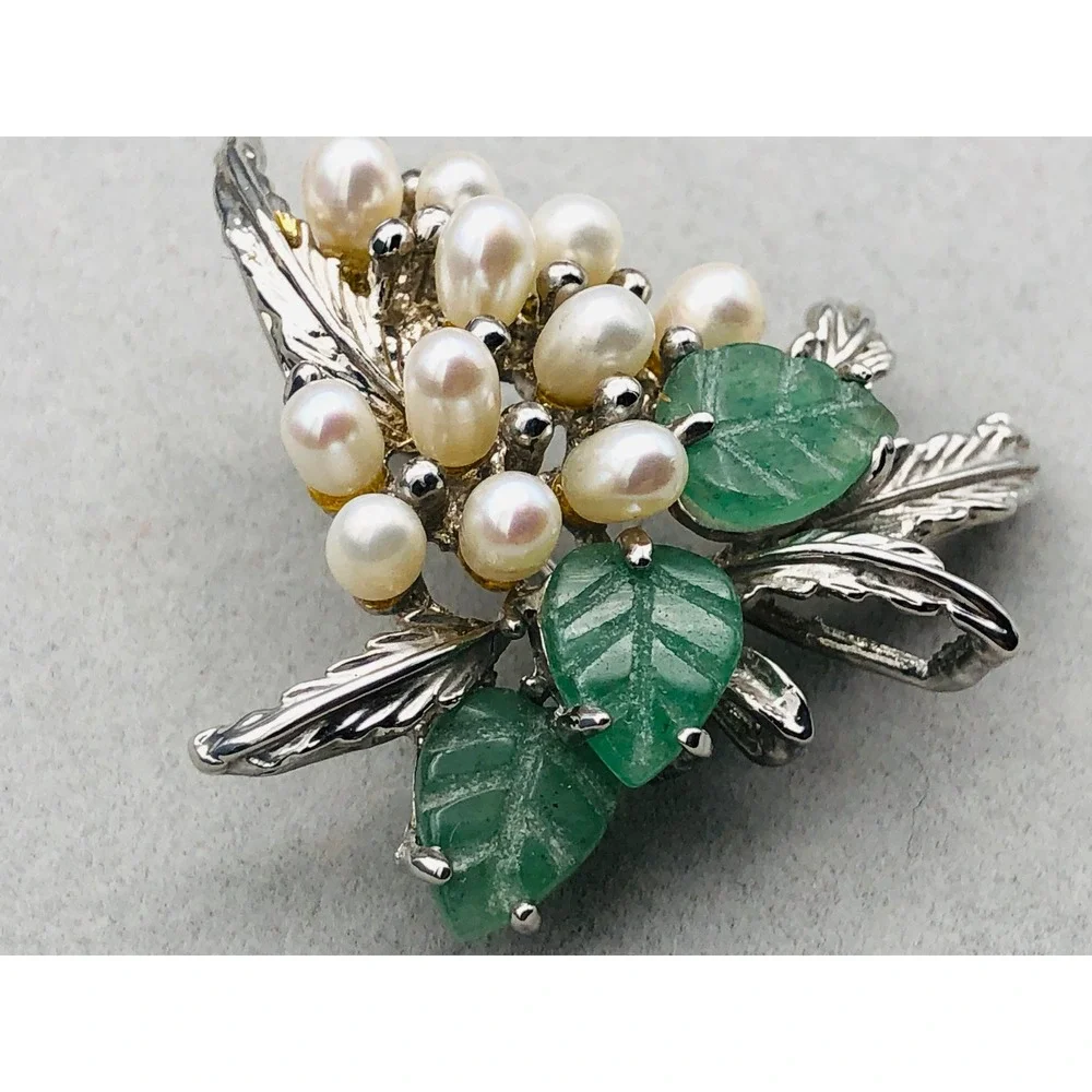 Vintage Brooch‎ Pin Lot Dolphin Flower Faux Pearl Green Stone Leaf Silver Tone